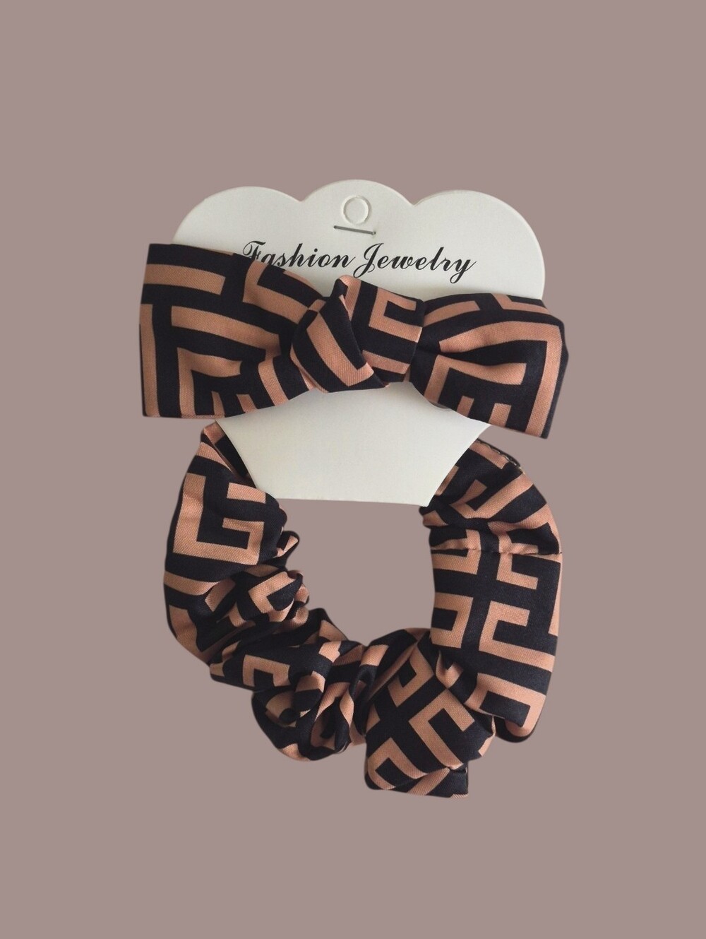 Geometric Print Bow & Scrunchie Set